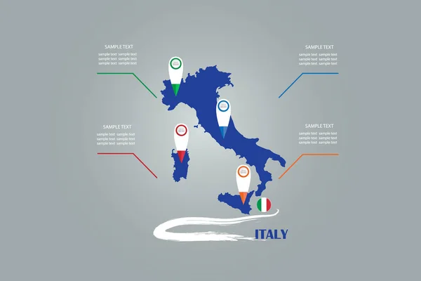 Infografik Der Blindkarte Und Der Kreisfahne Von Italien Mit Beschriftungen — Stockvektor