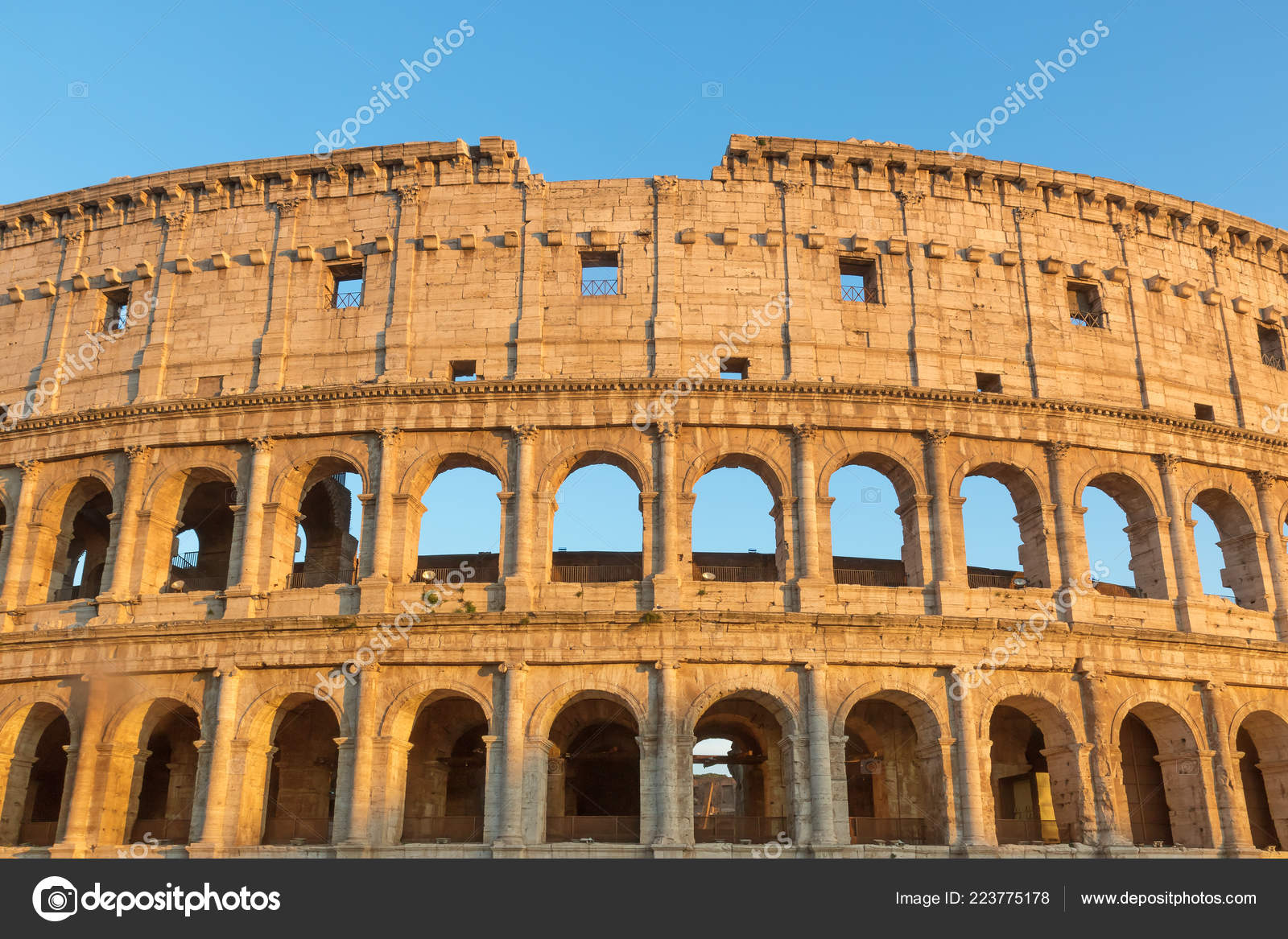 Vue Face Colisée Lumière Coucher Soleil Rome Italie