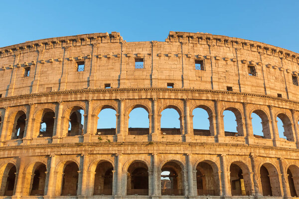 Front view of the Colosseum in sunset light. Rome Italy. Horizontally