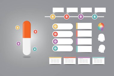 Infographic vektör gösteren kapsül ilaç veya vitamin ile ücretsiz yer metniniz için hazır. Vektör dört etkin uyuşturucu maddeler ile bir ilaç tanıtımı için hazırlanan.