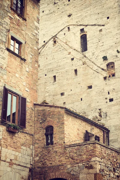 Vista Perto Casas Pedra Antigas San Gimignano Toscana Itália Editado — Fotografia de Stock