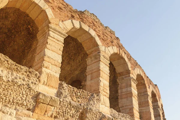 Nahaufnahme Der Alten Steinbögen Verona Italien Blauer Himmel Hintergrund — Stockfoto