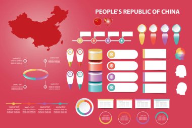 Infographic ekonomik, sosyolojik, demografik ve diğer sunular için. Çin, zaman çizelgesi ve bir dizi farklı boş etiketleri metniniz için hazır kör Haritası.
