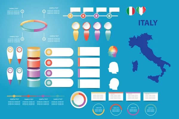 Infographic Economic Sociological Demographic Other Presentations Blind Map Italy Timeline — Stock Vector