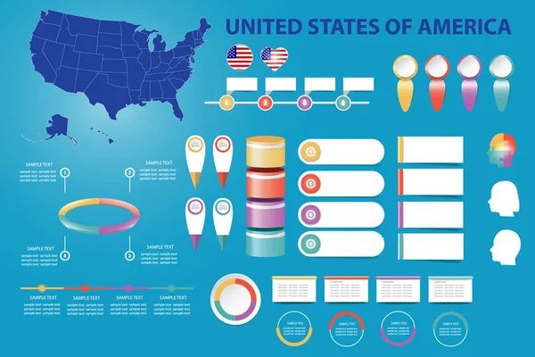 Mapa Ciego Los Estados Unidos América Línea Tiempo Una Serie — Vector de stock