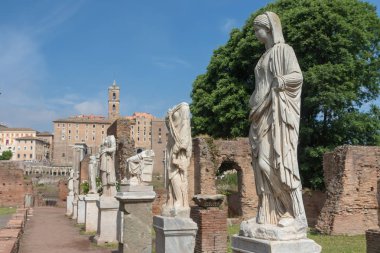 Roma heykel boş Forum Romanum Vestilleri evinde. Roma. İtalya. Yatay olarak.