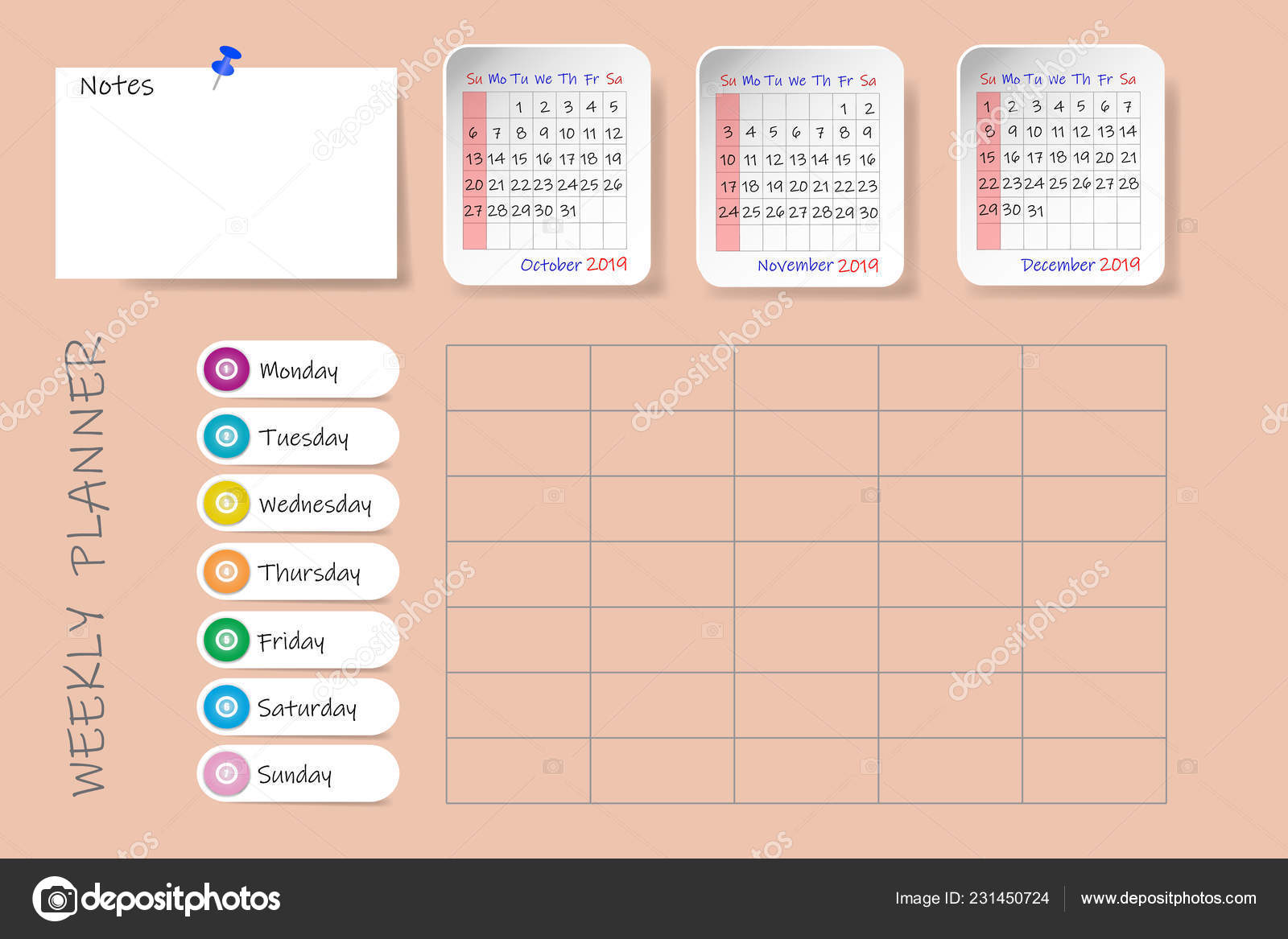 calendar fourth quarter 2019 year weekly planner chart blank weekly planner chart