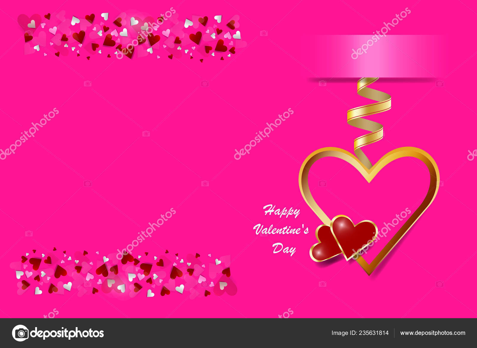 Vector Showing Two Golden Frame Hearts Hanging Ribbon Right Side Vector Showing Two Golden Frame Hearts Hanging On Ribbon In The Right Side Of Many Small Are Left With A Place Ready For Your