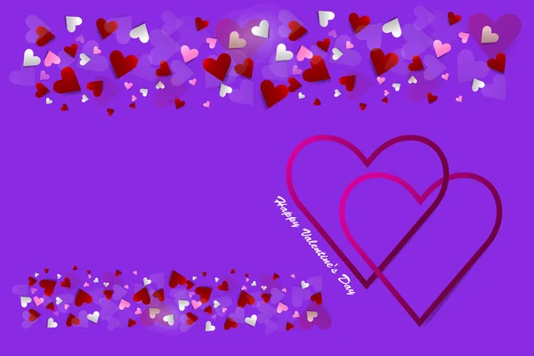 矢量上的爱的主题显示两个框架粉红色的心在右侧的向量 许多小心脏都在它们的上方和下方 所有的一切都在紫色的背景上 — 图库矢量图片