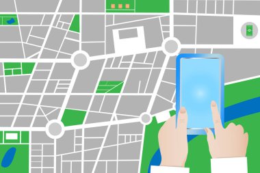 Şehir seyahat konsepti ile akıllı telefon vektör boş ekran