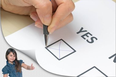 Küçük kız konsepti ile formda Evet doldurmak için hazır