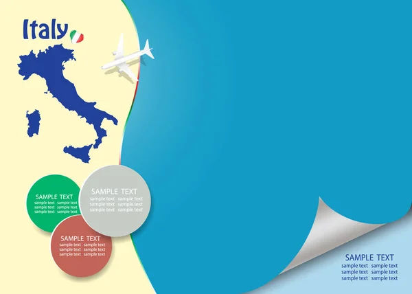 Travel Italiy Template Vektor mit Page Curl Effekt — Stockvektor