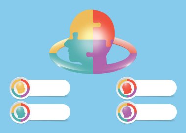 Bulmaca kafası ve renkli yuvarlak bilgi vektörü