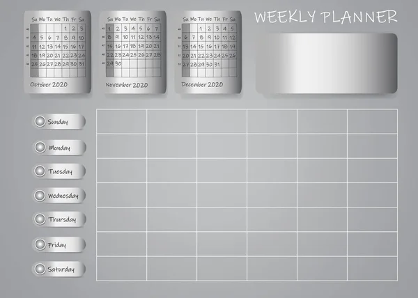 金属表 2020 年第四季度的日历 — 图库矢量图片