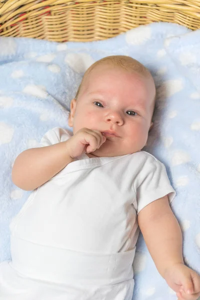 Pensive Newborn chłopiec patrząc na kamerę. — Zdjęcie stockowe