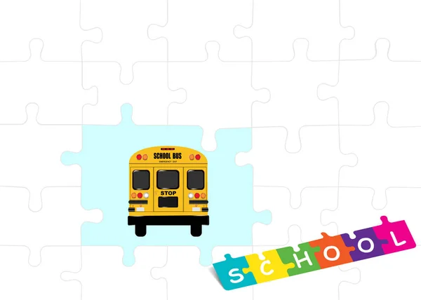 Schoolbus sjabloon vector van puzzelstukjes — Stockvector