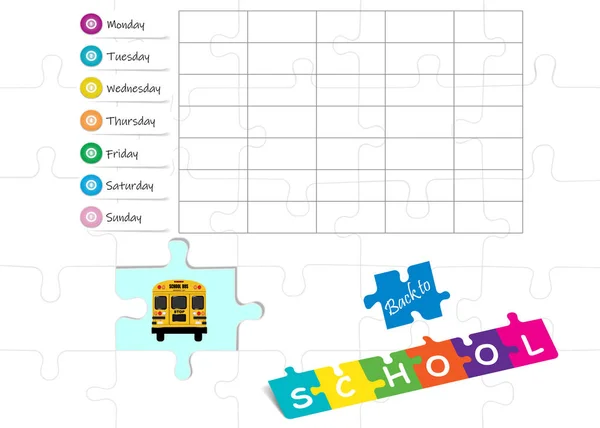 Modèle de retour à l'école avec planificateur hebdomadaire vide — Image vectorielle