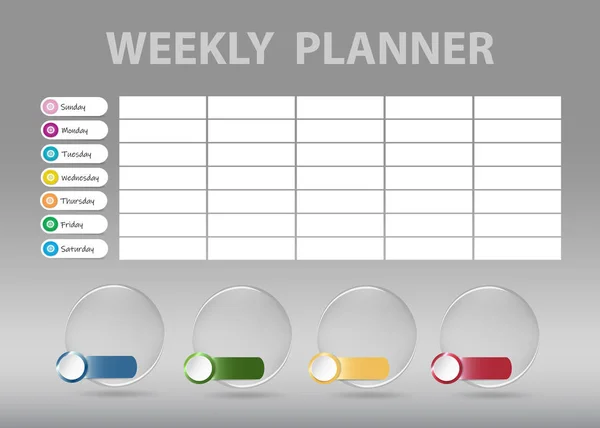 Weekly planner. Week starts Sunday. — Stock Vector