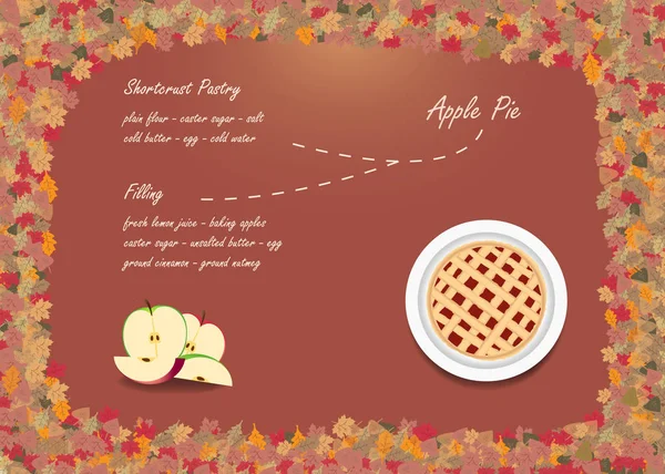 Ingrédients de cuisson tarte aux pommes avec fond design automne — Image vectorielle