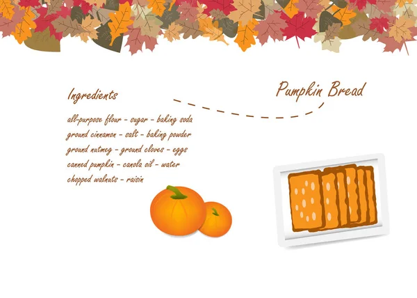 Pão de abóbora ingredientes de cozinha no fundo branco do outono —  Vetores de Stock