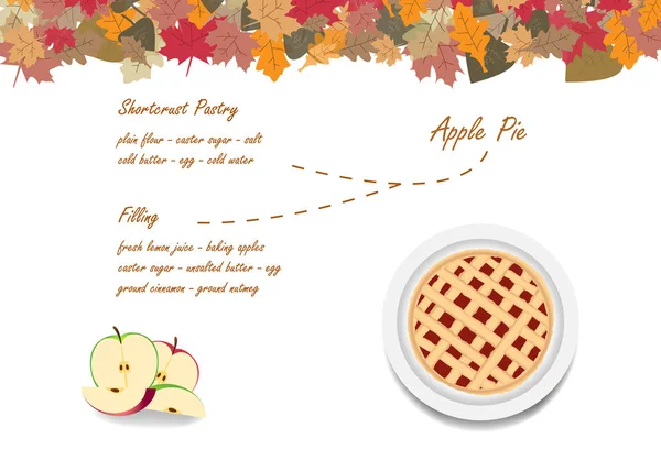 Torta de maçã ingredientes de cozinha no fundo branco outono —  Vetores de Stock
