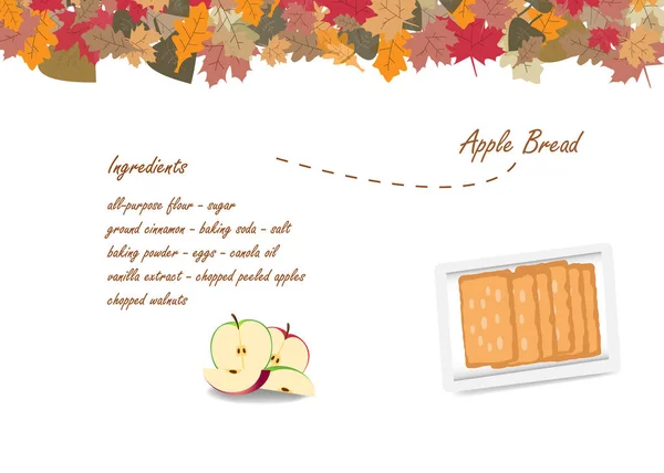 Pão de maçã ingredientes de cozinha no fundo branco outono —  Vetores de Stock