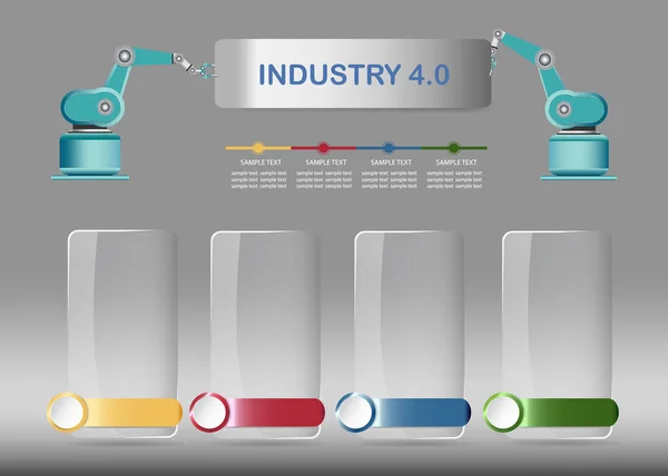 Průmysl 4.0. infografický vektor se skleněnými obdélníky — Stockový vektor