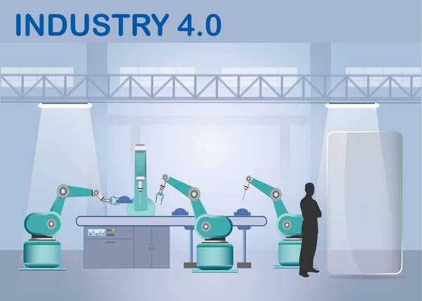 Endüstri 4.0 fabrika Infographic siluet of standing man — Stok Vektör