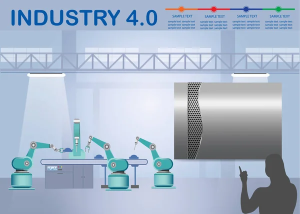 Infografica Smart Factory Industry 4.0 con etichetta in metallo — Vettoriale Stock