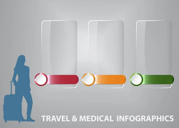 Ταξιδιωτικό Και Ιατρικό Διάνυσμα Infographics Δείχνει Σιλουέτα Της Τουριστικής Γυναίκας — Διανυσματικό Αρχείο