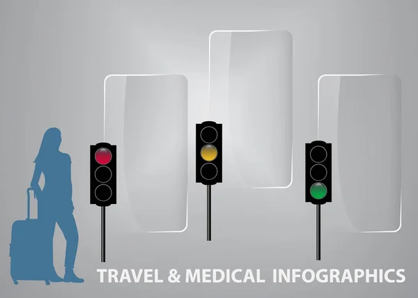 Viagens Coronavírus Vetor Infográficos Médicos Mostrando Silhueta Mulher Turística Olhando — Vetor de Stock