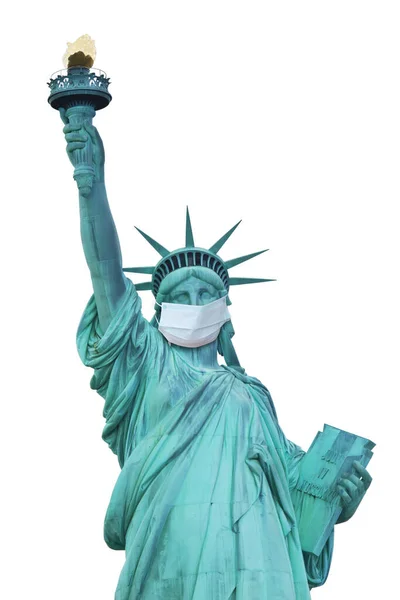 Coronavirus Prevention Concept Showing Statue Liberty Protective Face Mask Vertically — Stock Photo, Image