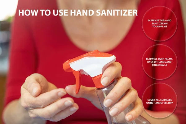 Come Utilizzare Presentazione Igienizzante Mani Pronto Uso Donna Sta Usando — Foto Stock