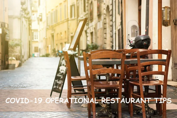 Modelo Dicas Restaurante Operacional Covid Pronto Para Seu Uso Mesa — Fotografia de Stock