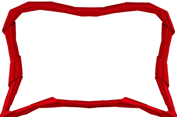 赤い色のサテンのリボンが白い背景 強調表示または書き込み用テンプレートのフレームとして画像のエッジの周りの任意の形状にレイアウト — ストック写真
