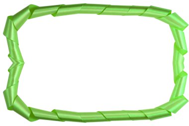 Green frame on a white background of elongated turns of satin shiny ribbon in the shape of a rectangle. clipart