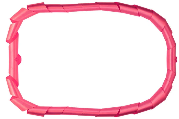 Oval Frame Made Satin Ribbon Pink Color White Background — Stock Photo, Image