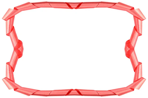 Czerwona Ramka Wykonana Błyszczący Satynową Tasiemką Ułożone Wydłużonym Zwoje Wzdłuż — Zdjęcie stockowe