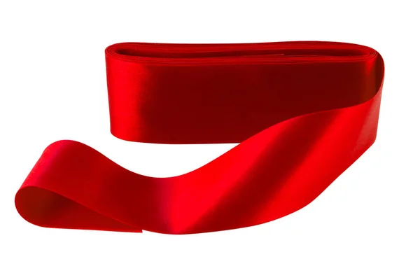 Satynową Tasiemką Jaskrawo Czerwony Kolor Białym Tle Obraz Białym Tle — Zdjęcie stockowe