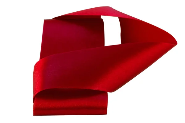 Рулон Красной Атласной Ленты Изогнутым Внутренним Концом Изолированное Изображение Белом — стоковое фото