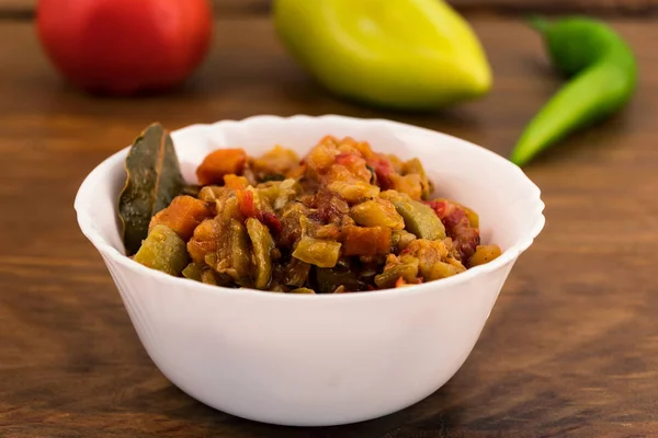 Courgettes Braisées Aux Tomates Poivre Carottes Feuille Laurier Dans Une — Photo