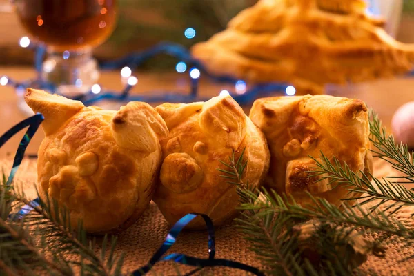 The three little pigs puff pastry is the symbol of 2019, Christmas decorations.