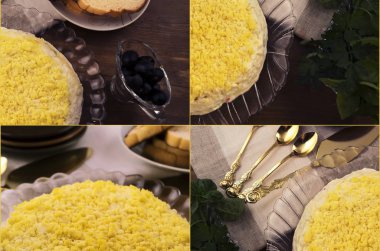 Yumurta sarısı üst tabakası ile tatil tablo için ev salatası fotoğrafları kolaj bir.