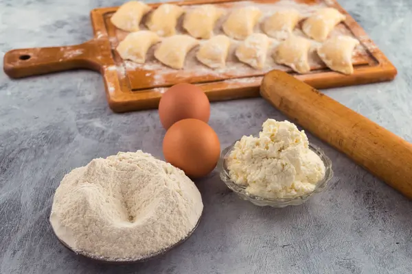 Ingredientes Para Hacer Albóndigas Con Harina Relleno Huevos Requesón —  Fotos de Stock