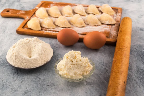 Ingredienti Cottura Gnocchi Con Farine Fiocchi Latte Piatti Uova Pollo — Foto Stock