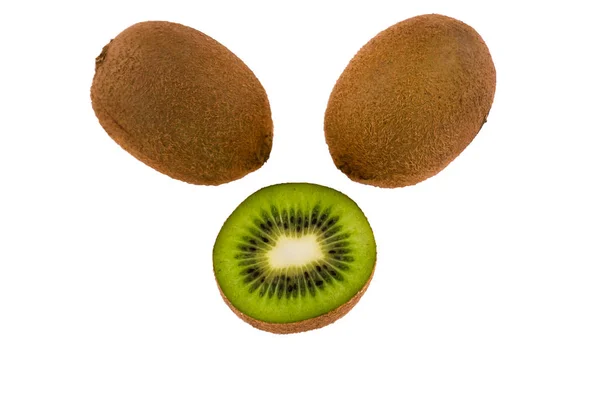 Mitad Kiwi Entero Fruta Madura Aislado Sobre Fondo Blanco —  Fotos de Stock