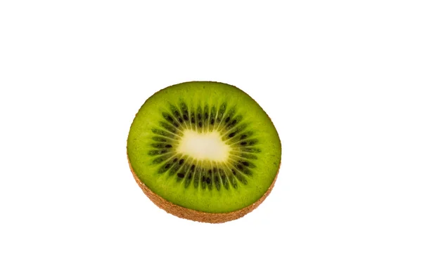 Corta Fruta Kiwi Fruta China Madura Aislado Sobre Fondo Blanco —  Fotos de Stock