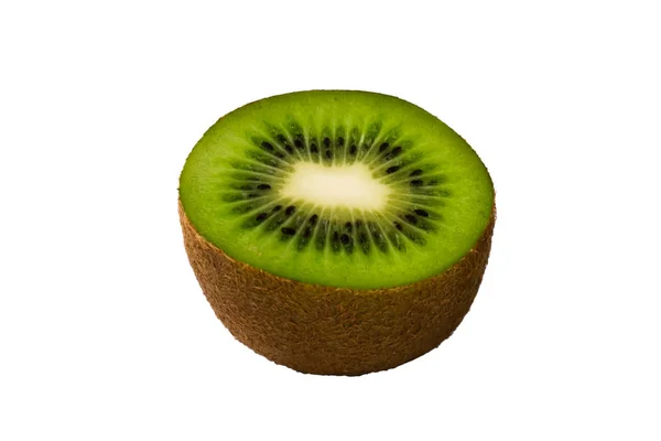 Eine Halbe Reife Kiwi Chinesische Früchte Der Schnittstelle Isoliert Auf — Stockfoto