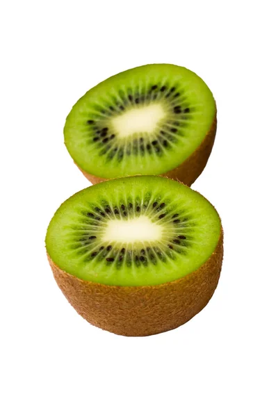 Corta Fruta Kiwi Dos Mitades Fruta Madura Fruta China Exótica —  Fotos de Stock