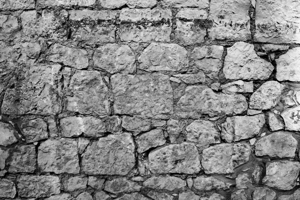 Black White Texture Masonry Wall Different Stone Blocks — Stock Photo, Image